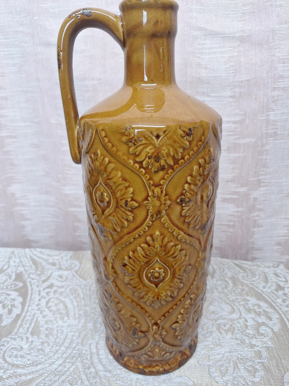 Vintage-Style Golden Brown Ceramic Pitcher Vase - Decorative Home Accent 15